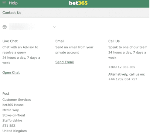 Bet365 customer support info