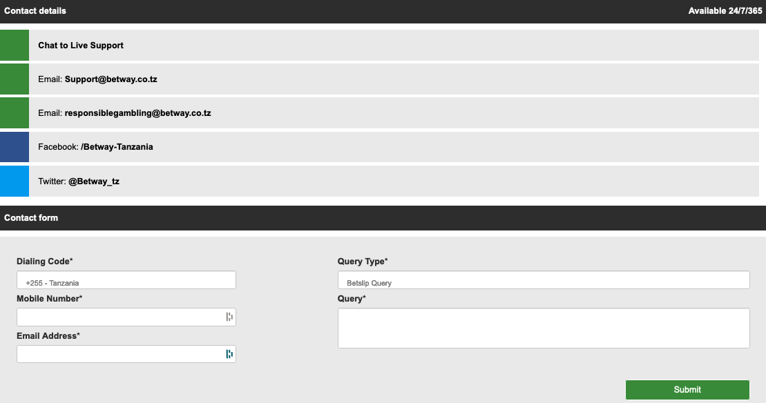 betway tanzania contact details