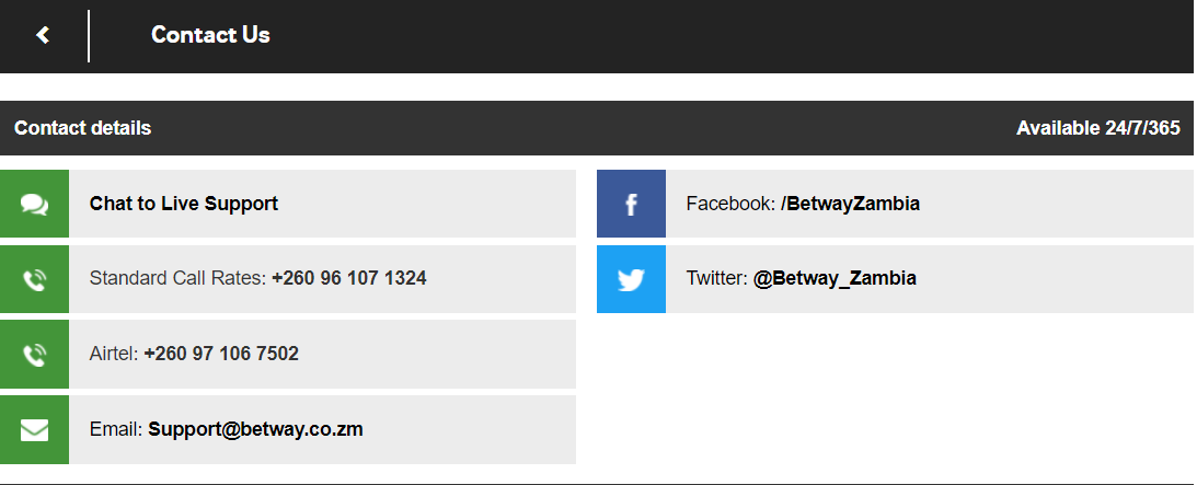 betway zambia contact details