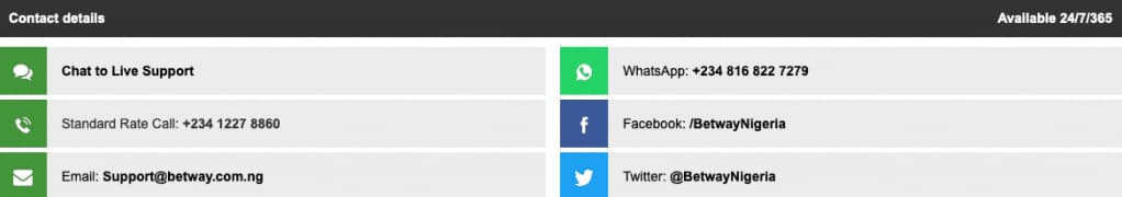 Betway customer support Nigeria