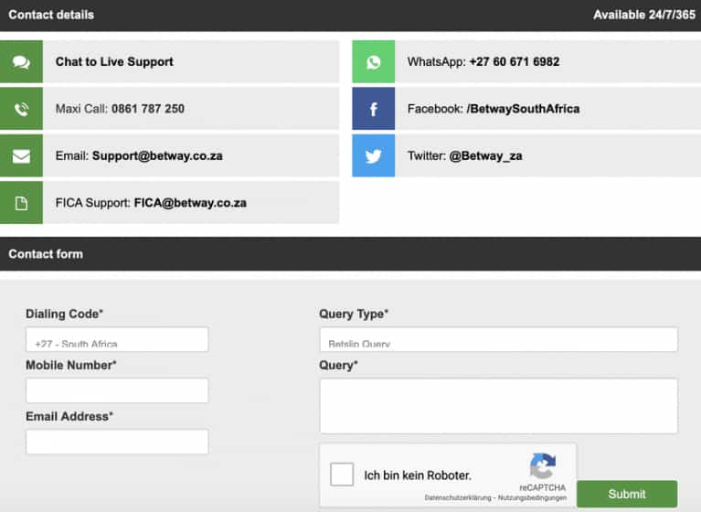 Betway customer support South Africa