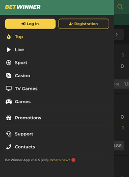 Betwinner mobile app screen