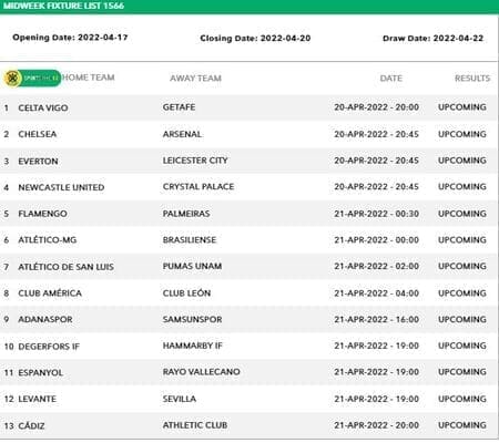 Sportstake 13 pre selected games