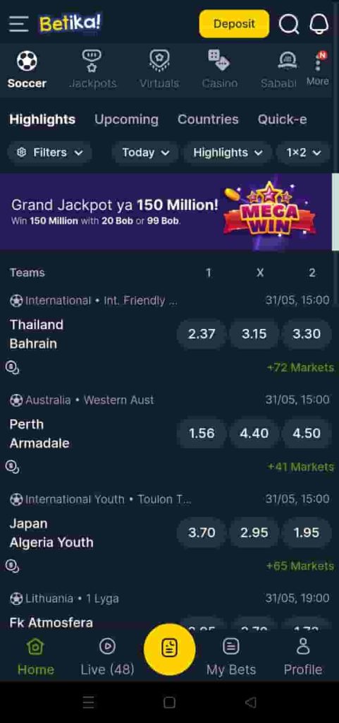 Betika mobile app sportsbook