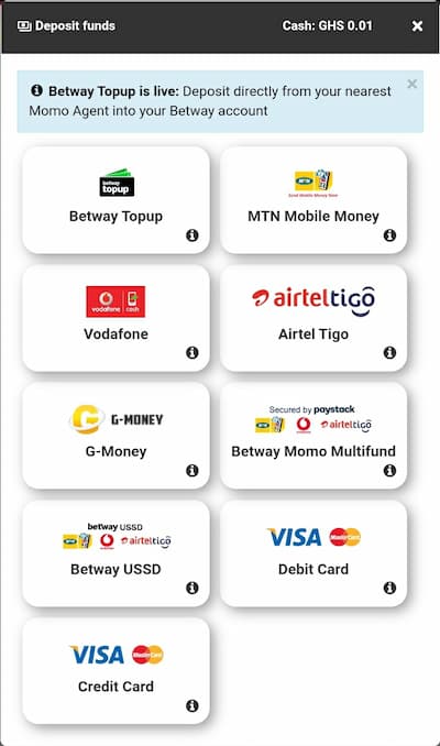 Betway app payment options