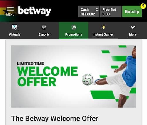 Betway first deposit bonus screen