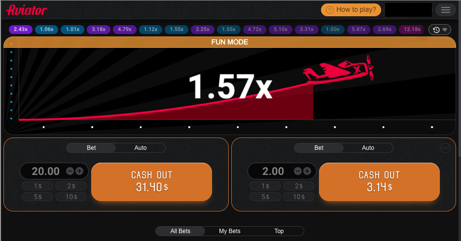 Aviator game screen