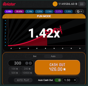 Aviator has a auto cashout function for professionals