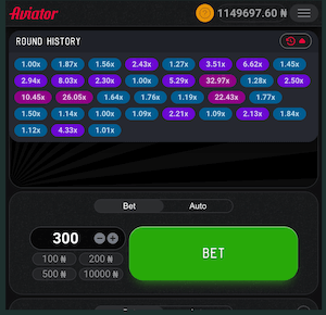 See the full history of last rounds in Aviator crash game