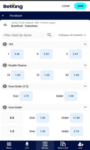 Betking App Betting Option