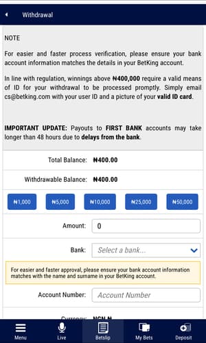 Betking Mobile App Withdrawal