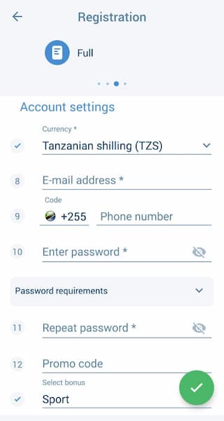 1xBet registration account settings