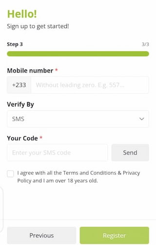 Betboro registration Verify, Code, phone