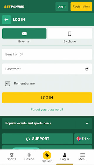 Betwinner login credentials