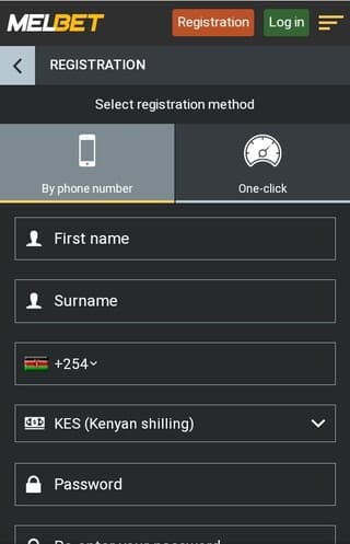 Melbet Sign up form