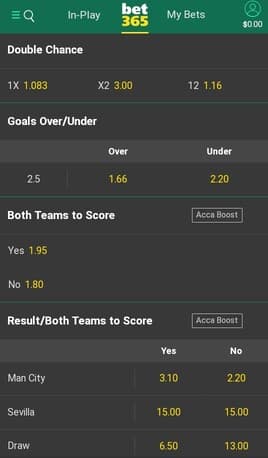 Bet365 match betting options