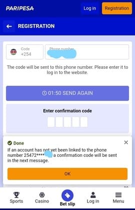 Paripesa Confirmation Code