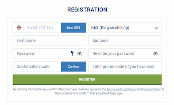 1xBet registration form Kenya