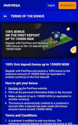 Paripesa welcome bonus Nigeria Feb 2024