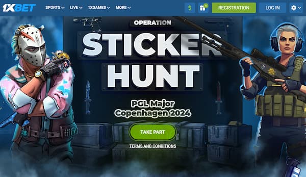 1xBet operation sticker hunt offer