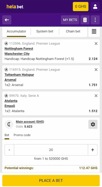 Helabet Android betslip