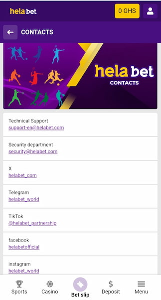 Helabet app contacts