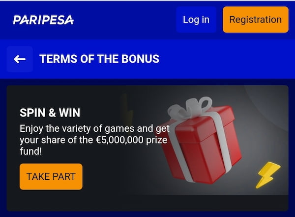 Paripesa Casino Spin & Win promo