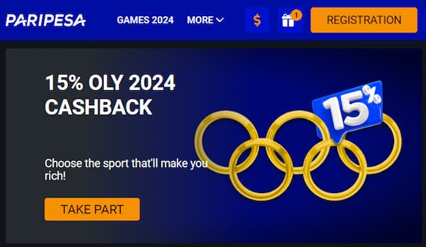 Paripesa 15% olympic 2024 cashback