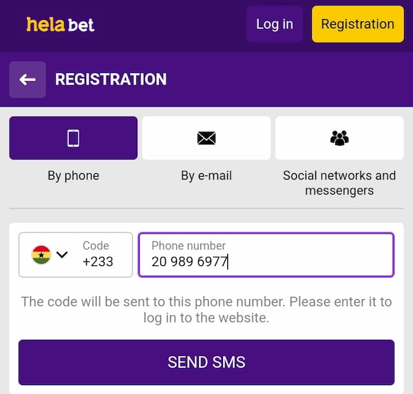 Helabet sign up by phone