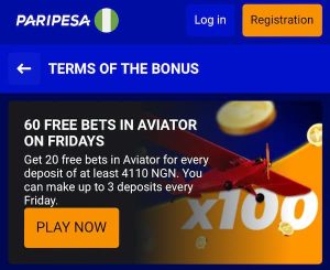 Paripesa 60 Aviator free spins