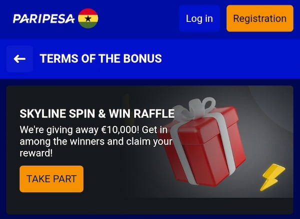 Paripesa Casino Skyline Spin & Win Raffle promo