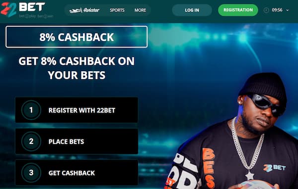 22bet 8% cashback