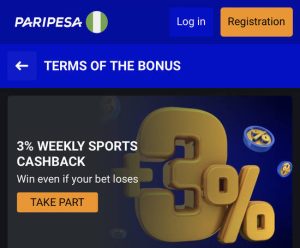 Paripesa weekly cashback offer