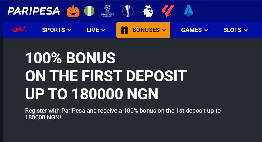 Paripesa welcome bonus Nigeria November 2024